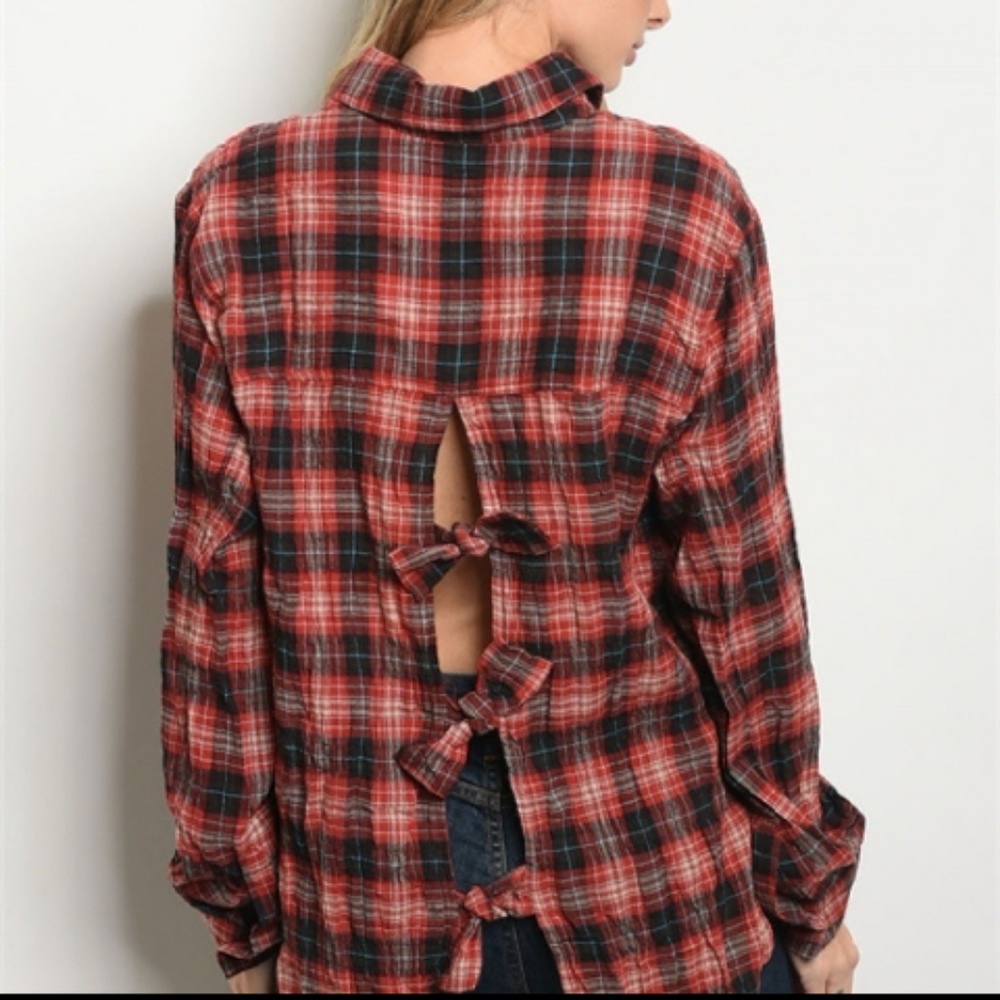 SUPER CUTE TIE FRONT & BACK PLAID SHIRT
